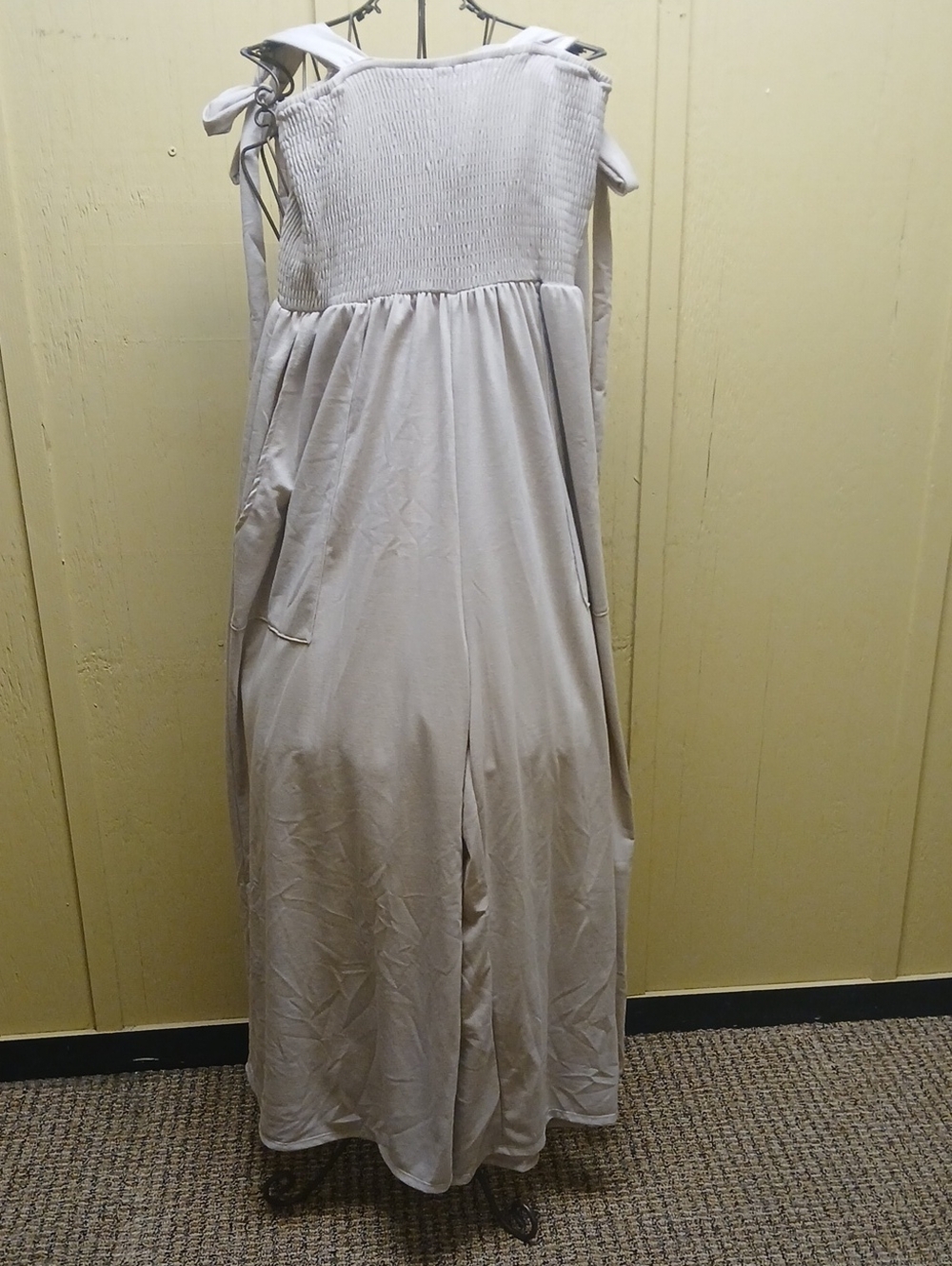 Three Bird Nest Cream Tie-Shoulder Smocked Jumpsuit